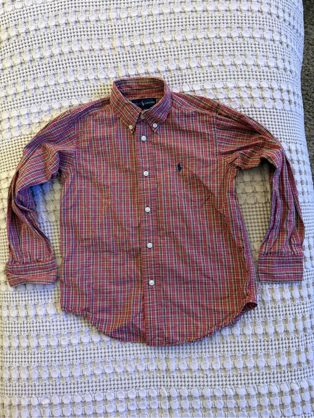 Ralph Lauren Boys Plaid Button Down Shirt Women’s S Red Tartan Cotton Pony